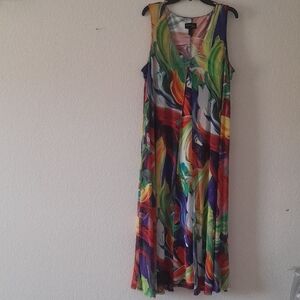 Flowing Tank Dress With Colorful Sheer Front Opening